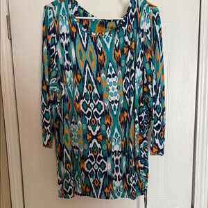 Ruby Rd. Teal and Orange Patterned Top